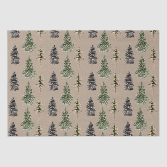 Rustic Kraft Woodland Forest Spruce Pine Tree Tissue Paper (Front)