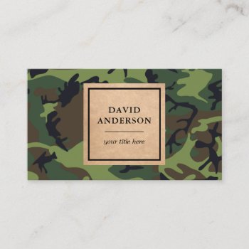 Rustic Kraft Woodland Green Camouflage Pattern Business Card by ShabzDesigns at Zazzle