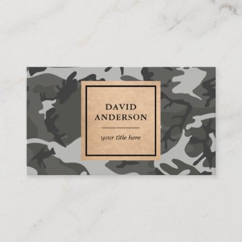 Rustic Kraft Woodland Grey Camouflage Pattern Business Card by ShabzDesigns at Zazzle