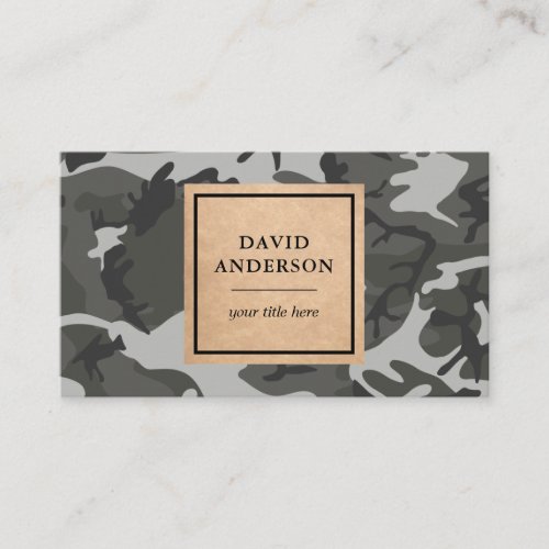 Rustic Kraft Woodland Grey Camouflage Pattern Business Card
