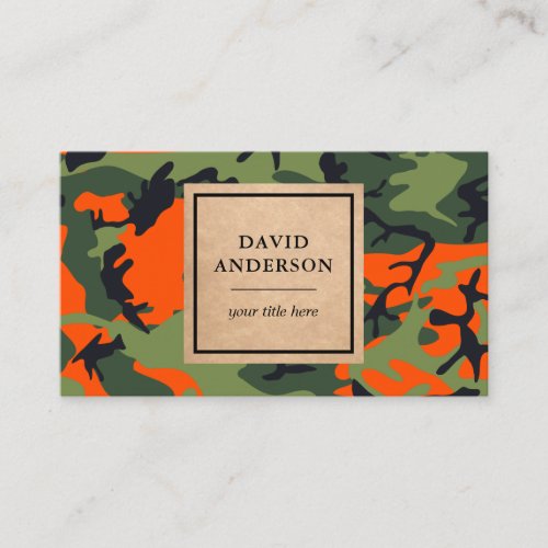 Rustic Kraft Woodland Orange Camouflage Pattern Business Card