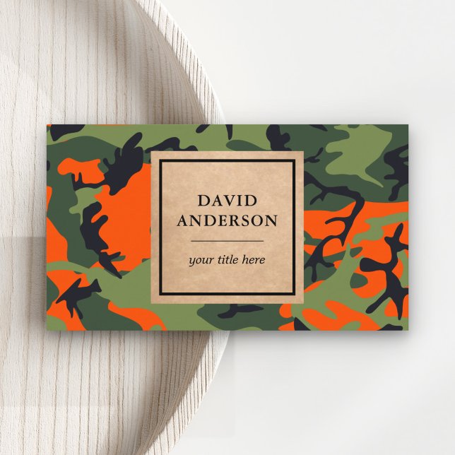 Rustic Kraft Woodland Orange Camouflage Pattern Business Card (Creator Uploaded)