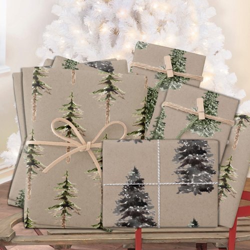 Rustic Kraft Woodland Pine And Spruce Trees Matte Wrapping Paper Sheets