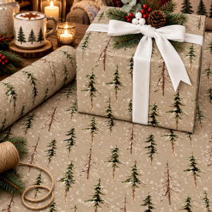 Rustic Kraft Woodland Sparse Scraggly Spruce Trees Wrapping Paper