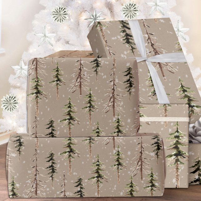 Rustic Kraft Woodland Sparse Scraggly Spruce Trees Wrapping Paper (Rustic Kraft Woodland Sparse Scraggly Spruce Trees Christmas Holiday Wrapping Paper Rolls)