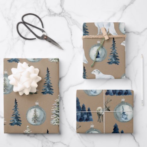 Rustic Kraft Woodland Spruce Fox  Reindeer Wrapping Paper Sheets