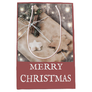 Rustic Kraft Wrapped Christmas Gift Pine Boughs  Medium Gift Bag