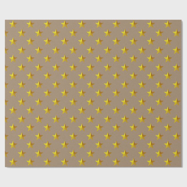 Rustic Kraft Yellow Gold Stars Holiday Wrapping Paper (Flat)