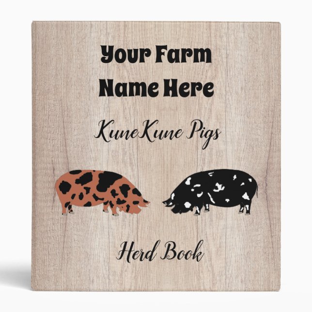 Rustic KuneKune Pig Herd Book 3 Ring Binder (Front)