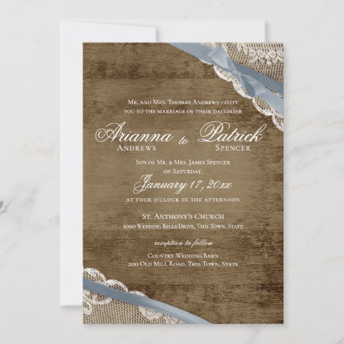 Rustic Lace and Barn Wood Wedding Invitation