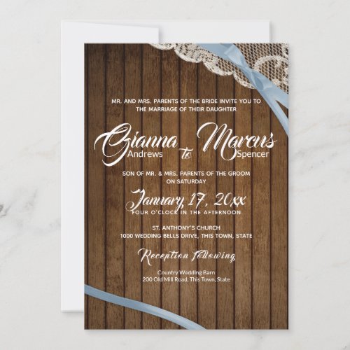 Rustic Lace and Barn Wood Wedding Invitation