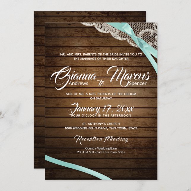 Rustic Lace and Barn Wood Wedding Invitation (Front/Back)