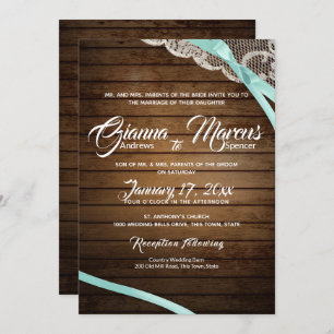 Rustic Lace and Barn Wood Wedding Invitation