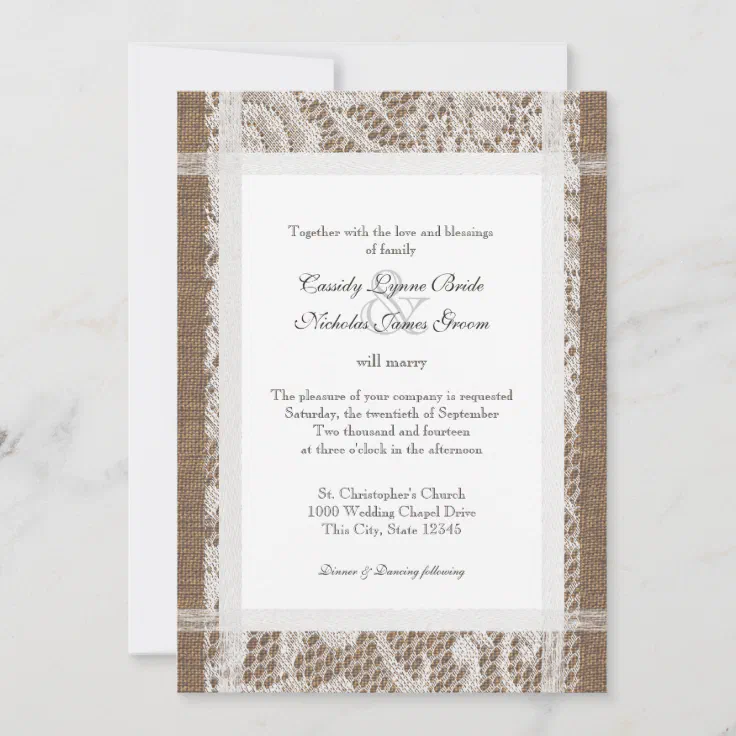 Rustic Lace And Burlap 7x5 Wedding Invitation Zazzle