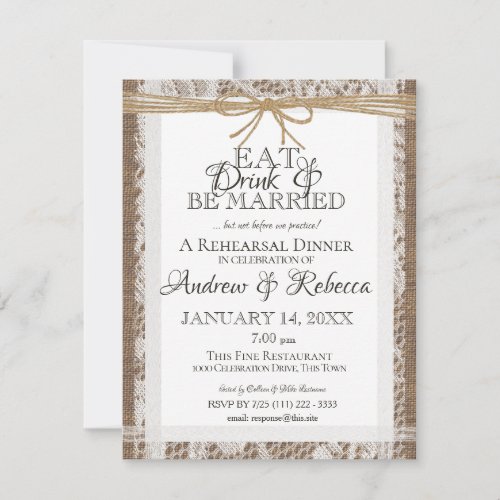 Rustic Lace and Burlap Rehearsal Dinner Invitation