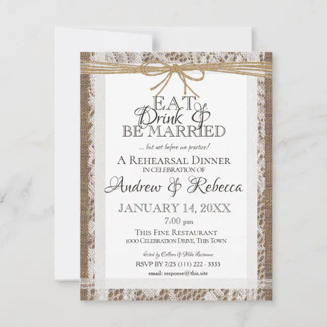 Rustic Lace And Burlap Rehearsal Dinner Invitation Zazzle