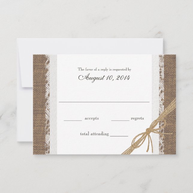 Rustic Lace and Burlap Wedding RSVP (Front)