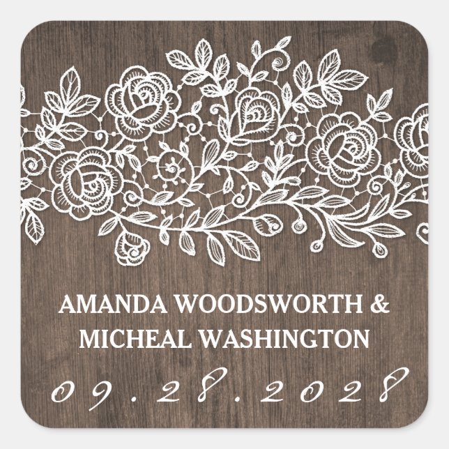 Rustic Lace and Country Wedding Favor Stickers (Front)