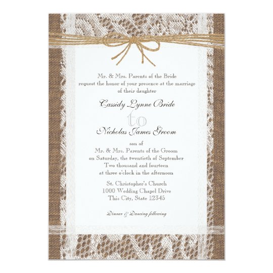 Rustic Lace and Jute Twine Wedding Invitation | Zazzle.com