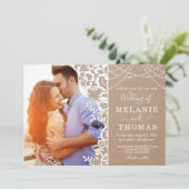 Rustic Lace and Kraft Photo Wedding Invitation (Standing Front)