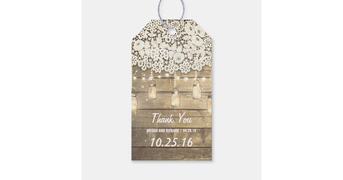 Rustic Lace and Mason Jars Wedding Thank You Gift Tags | Zazzle