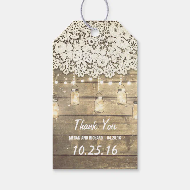 Rustic Lace and Mason Jars Wedding Thank You Gift Tags | Zazzle