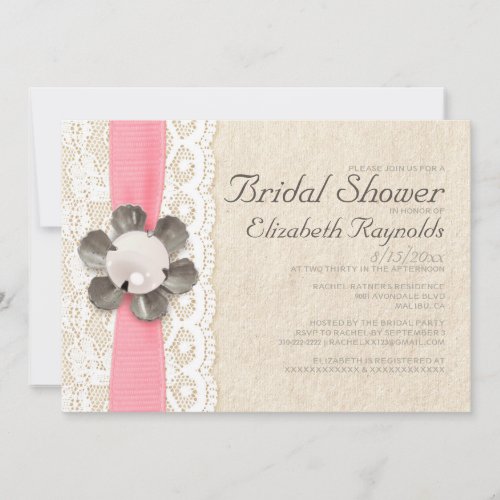 Rustic Lace and Pearls Bridal Shower Invitations