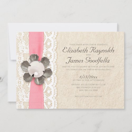 Rustic Lace and Pearls Wedding Invitations