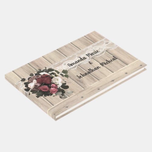 Rustic Lace and Roses Wedding Guest Book