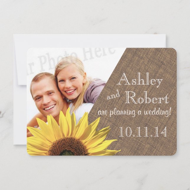 Rustic Lace and Sunflower Photo Save the Date Invitation (Front)