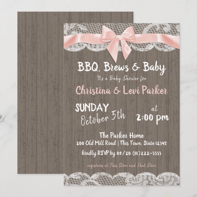 Rustic Lace and Wood Baby Shower Invitation (Front/Back)