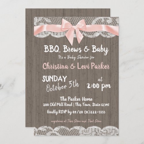 Rustic Lace and Wood Baby Shower Invitation