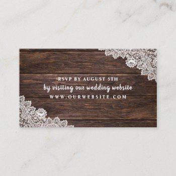 Rustic Lace And Wood Rsvp Website Card by lemontreeweddings at Zazzle