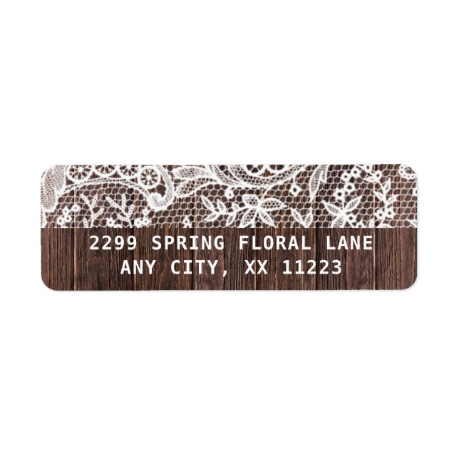 Rustic Lace and Wood wedding Label (Front)