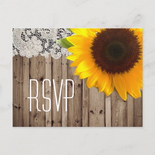 rustic lace barn sunflower country wedding rsvp invitation postcard