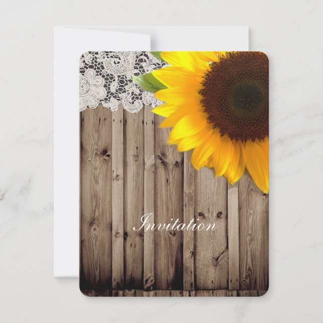 rustic lace barn wood country sunflower wedding invitation (Front)