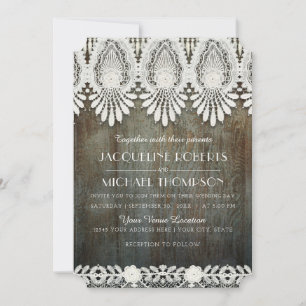 Rustic Lace Barn Wood Country Victorian Farm Barn Invitation