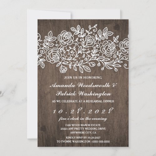 Rustic Lace Barn Wood Rehearsal Dinner Invitations