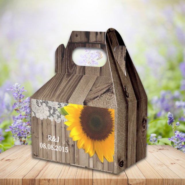 rustic lace barn wood sunflower country wedding favor boxes (rustic lace barn wood sunflower country wedding favor boxes)
