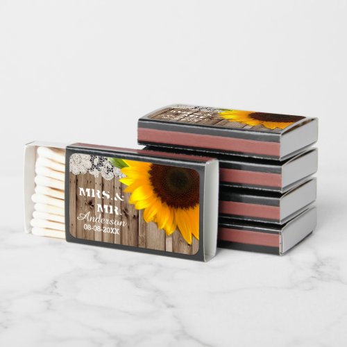 rustic lace barn wood sunflower country wedding  matchboxes