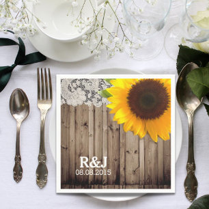 rustic lace barn wood sunflower country wedding napkins