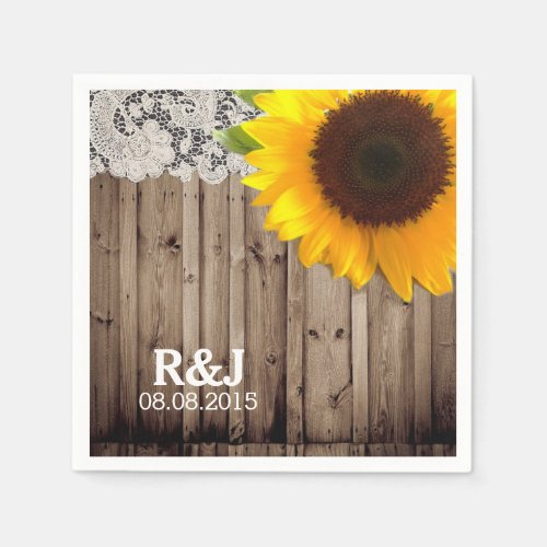 rustic lace barn wood sunflower country wedding napkins