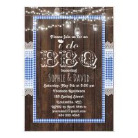 Rustic Lace Blue Gingham Old Wood I DO BBQ Invite