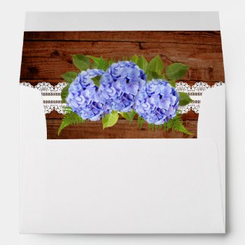 Rustic Lace Blue Hydrangea Wedding Envelope by FancyMeWedding at Zazzle
