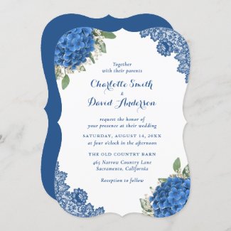 Rustic Lace Blue Hydrangea Wedding Invitations