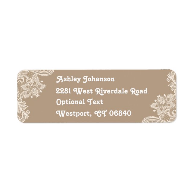 Rustic Lace Brown & White Return Address  Label (Front)