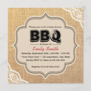 Rustic Lace & Burlap Baby Shower BBQ Party Invitation