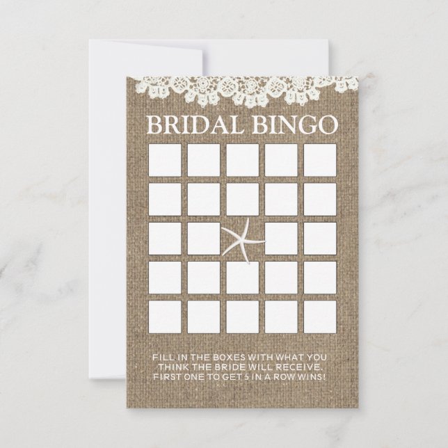 Rustic Lace & Burlap Bridal Shower Bingo Cards (Front)