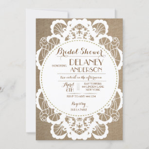 Rustic Lace Burlap Bridal Shower Invitations