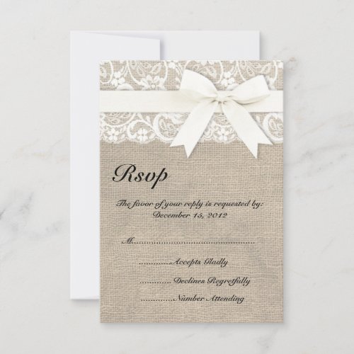 Rustic Lace Burlap Look RSVP Card White on White